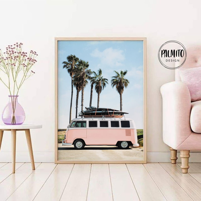 Coastal printable set wall art beach wall art pink vintage Etsy