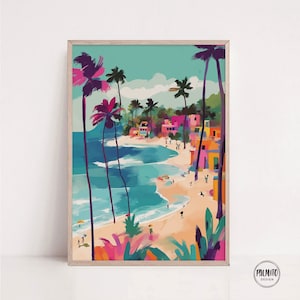 Kleurrijke strandkunstdruk: tropische palmbomen (digitale download)