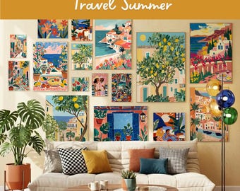 Colorful Summer Travel Print Set | Downloadable Wall Art Mediterranean Vacation Gallery
