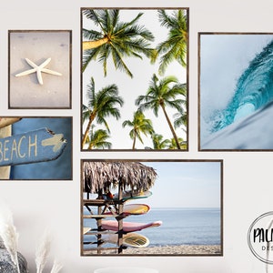 Gallery wall set, surf digital print, surfboard print, wave print, coastal wall decor, palm tree print