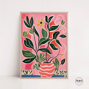 Pinker abstrakter Blumendruck, bunter Druck, eklektisches Poster, helle Wandkunst, maximalistisches Dekor, Blumenkunst, druckbare Wandkunst bunt