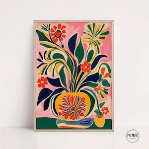 Pink floral print, Colorful poster, eclectic decor, bright wall art botanical pianting, floral art, printable wall art colorful, digital art