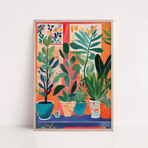 Bold Botanical Wall Art Print - Colorful Houseplants Digital Download | Eclectic Floral Printable Art for Boho or Maximalist Decor