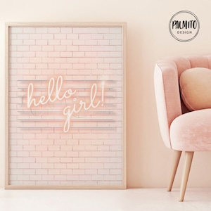 Pink Hello Girl Neon Print: Girl Room Decor (Digital Download)