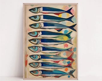 Sardine Print: Küsten Küche Dekor, lustige Fische Kunst (Digitaler Download)