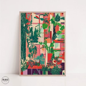 Colorful print, Abstract botanical poster, maximalist printable wall art, digital vibrant wall art, colorful plants print, bold print