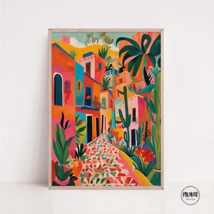 Tropical Street Print: Colorful Mexican Town Art (Digital Download)