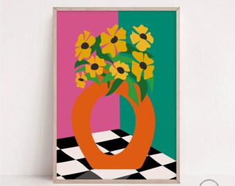 Dopamine Sunflower Retro Floral Print: Eclectic Botanical Art (Digital Download)