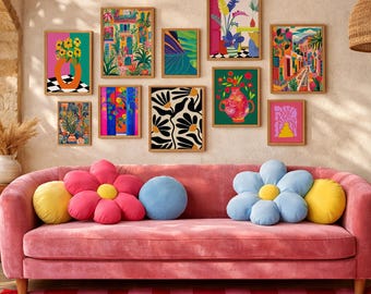 Set of 10 Eclectic Gallery Wall Art Prints: Retro Floral, Botanical (Digital Download)