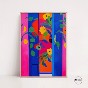 Colorful floral wall art, Door with flowers print, Colorful house painting, bright art, flowers art, maximalist decor, Matisse inspired art