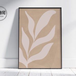Boho Leaf Art Print: Japandi Beige Living Room Decor (Digital Download)