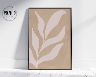 Boho Leaf Art Print: Japandi Beige Living Room Decor (Digital Download)