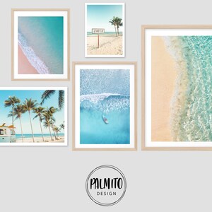 Beachy Gallery Wall Art: Aerial Ocean & Vintage Van Prints (Digital Download)
