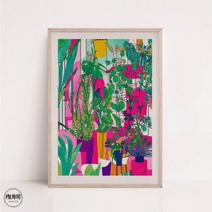 Kleurrijke botanische print: retro maximalistische plantenkunst (digitale download)