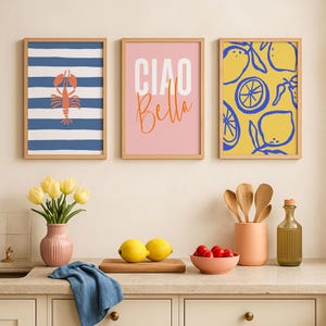 Mediterranean Kitchen Print Set: Ciao Bella, Lemons, Lobster (Digital Download)