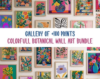 Botanical Wall Art 100+ Prints Bundle - Colorful Maximalist Digital Gallery Set | Eclectic Floral Printable Art Home Decor | Bold wall art