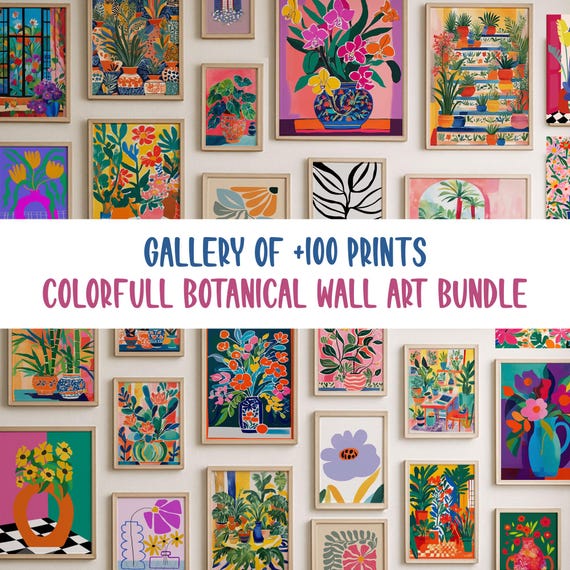 Botanical Wall Art 100+ Prints Bundle - Colorful Maximalist Digital Gallery Set | Eclectic Floral Printable Art Home Decor | Bold wall art