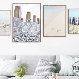 Neutral Beach Wall Art Set: Coastal Bike Prints (Digital Download)