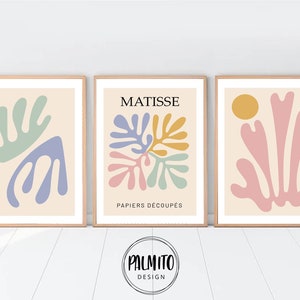 Henri Matisse Inspired Exhibition Posters Set of 3, Pastel room decor, Danish pastel wall art , Abstract shapes, Minimalist modern art