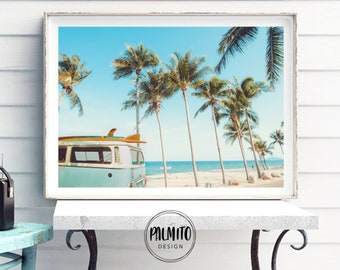 Retro VW Bus Beach Print: Boho Camper Van Art (Digital Download)