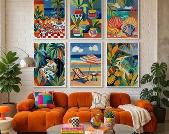 Colorful Maximalist Wall Art Set | 6 Summer Prints Gallery Wall Mediterranean Dopamine Decor Download