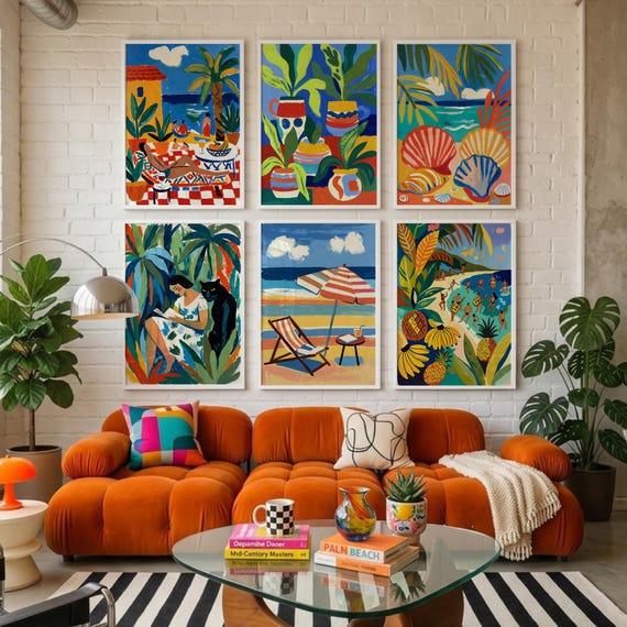Colorful Maximalist Wall Art Set | 6 Summer Prints Gallery Wall