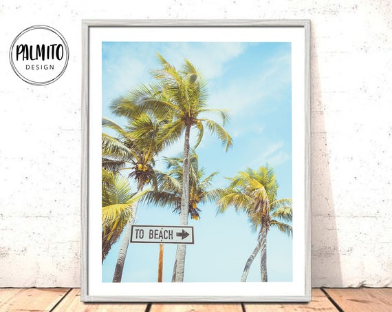 Printable Palm Trees Wall Art to Beach Sign Print Palm Tree | Etsy