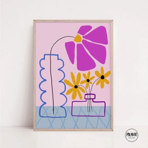 Colorful floral wall art, flowers print, abstract botanical print, eclectic decor, vibrant colors wall art, maximalist decor, vases print