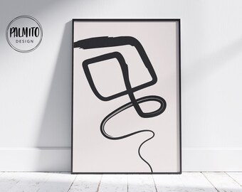 Japandi Scribble Line Art Print: Minimalist Black Beige Wall Decor (Digital Download)