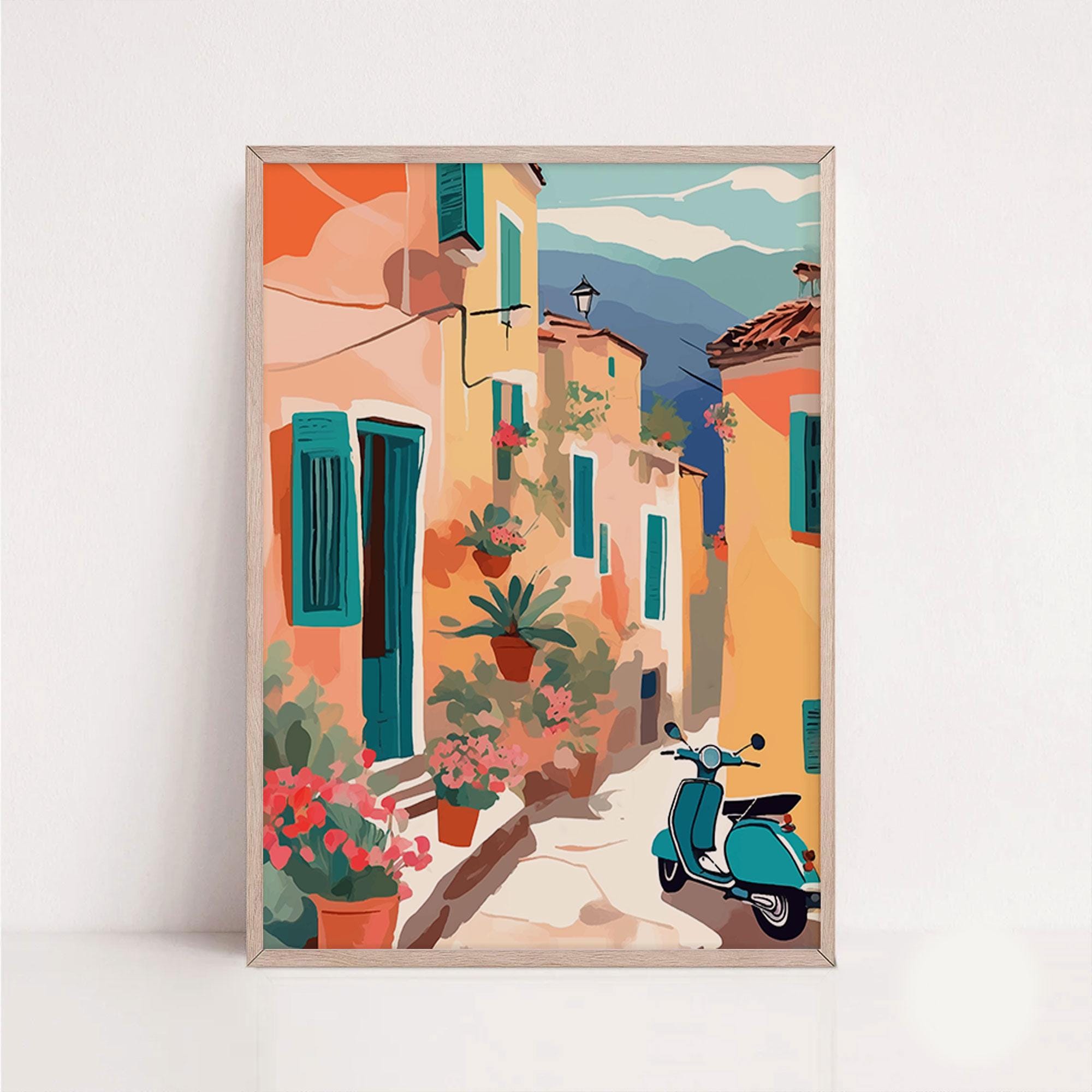 Italian Street Scene Print: Vintage Mediterranean Travel Poster