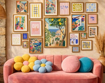 Italian Coastal Print Set: Mediterranean Kitchen & Boho Wall Art (Digital Download, 20 Prints)