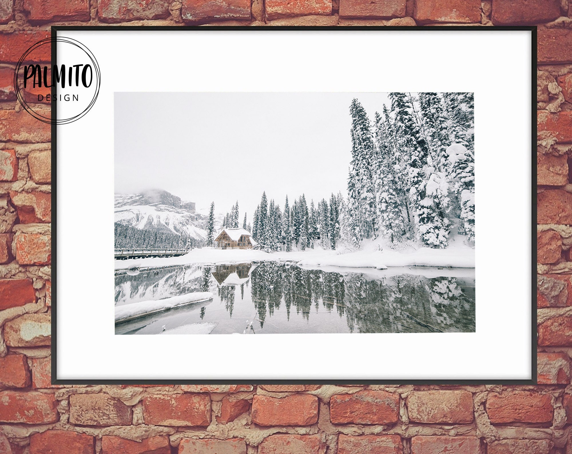 Winter Log Cabin Printable Wall Art Pine Trees Print - Etsy