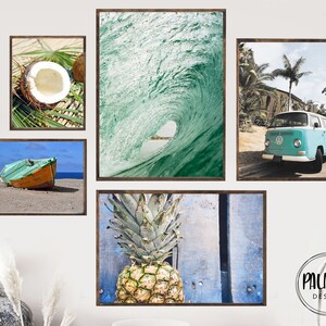 Tropical Beach Wall Art Set: VW Van, Wave, Coconut (Digital Download)