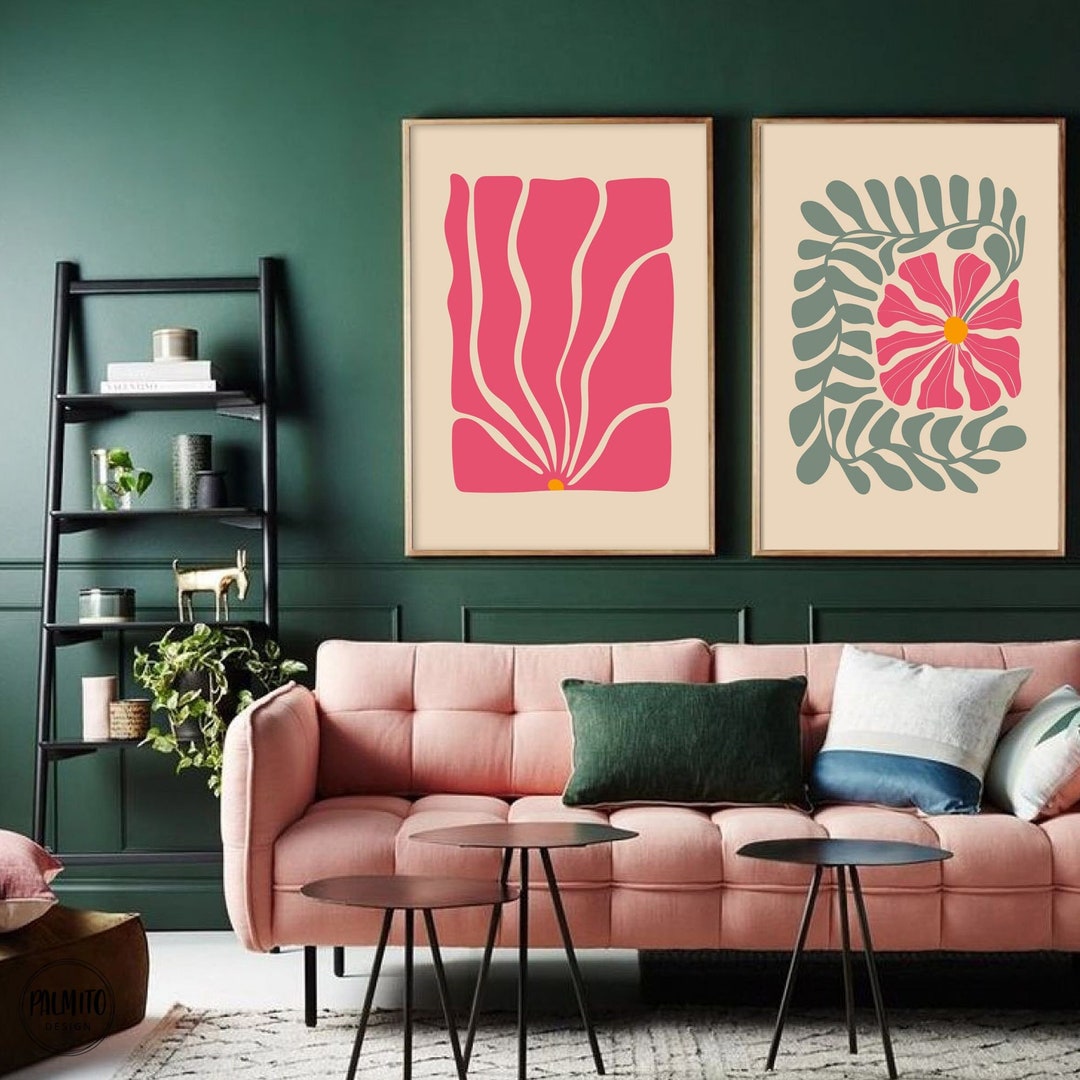 Hot Pink Botanical Flower Prints: Groovy Home Decor (digital Download ...