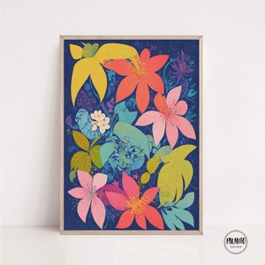 Floral wall art, Colorful print, Abstract printable wall art, digital print, bright wall art, colorful flowers illustration, Maximalist art