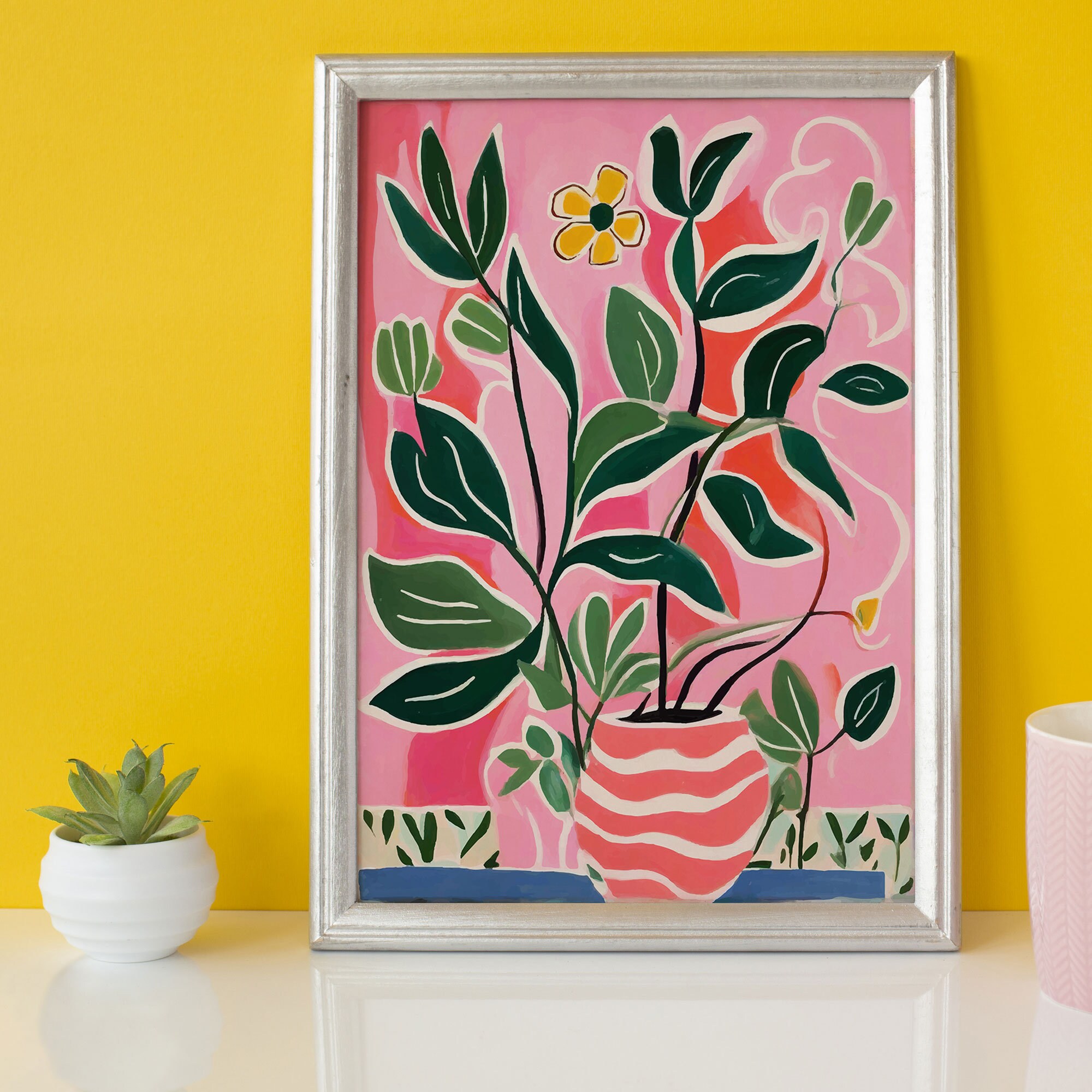 Pink Abstract Floral Print, Colorful Print, Eclectic Poster