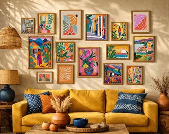 Colorful Mexican Art Print Set: Botanical & Landscape Gallery Wall (Digital Download)