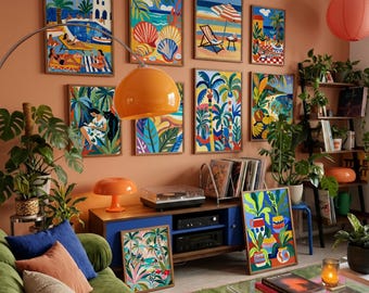Colorful Maximalist Gallery Wall Prints Mediterranean Dopamine Decor Eclectic Summer Art (Digital Download Set)