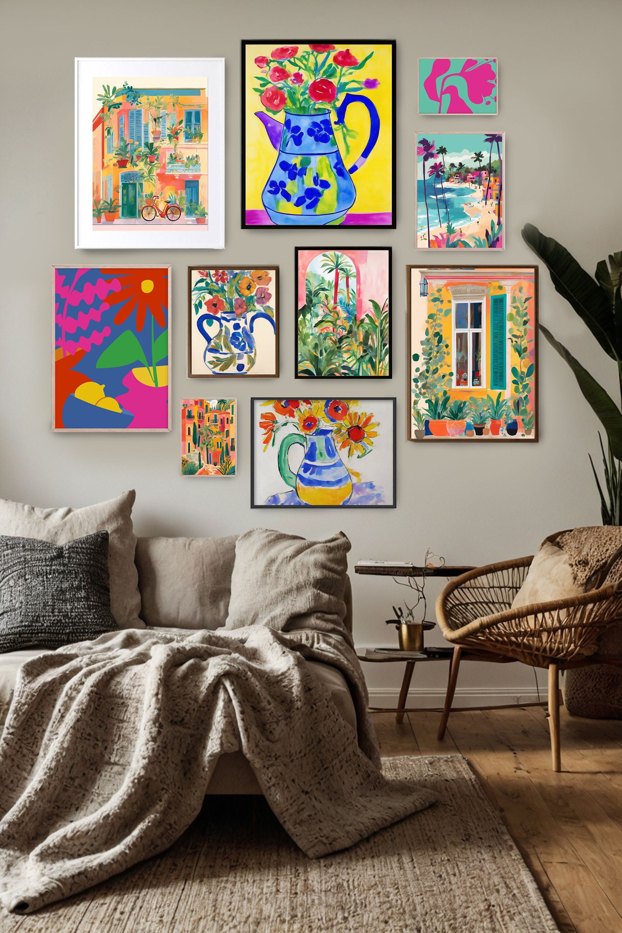 Eclectic Gallery Wall Art Set: Retro Floral Prints (Digital Download)