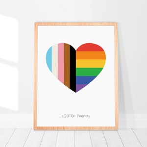 LGBTQ Friendly, Digital Art Download, Safe Space Sign, Pride Art Print, LGBT Decor, LGBTQ Pride, Progress Pride Flag, Rainbow Wall Art