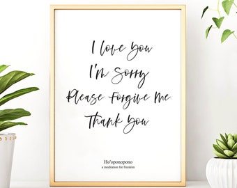 Ho'oponopono Mantra Print: I Love You, Meditation Decor (Digital Download)