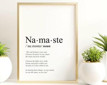 Namaste Definition Print: Yoga Meditation Decor (Digital Download)