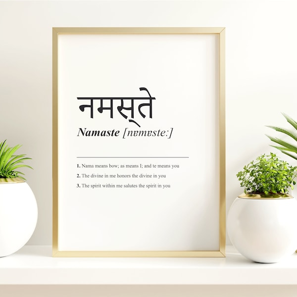Namaste Definition Print, Namaste Sign, Namaste Printable, Sanskrit Wall Art, Yoga Poster, Namaste Poster, Meditation Print, Yoga Wall Decor