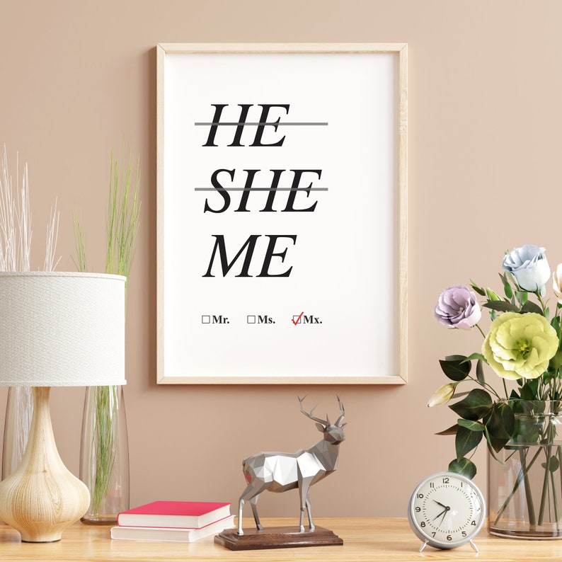 He She Me Print, Mr Ms Mx Print, Pride and Gender Diversity, Safe Space ...