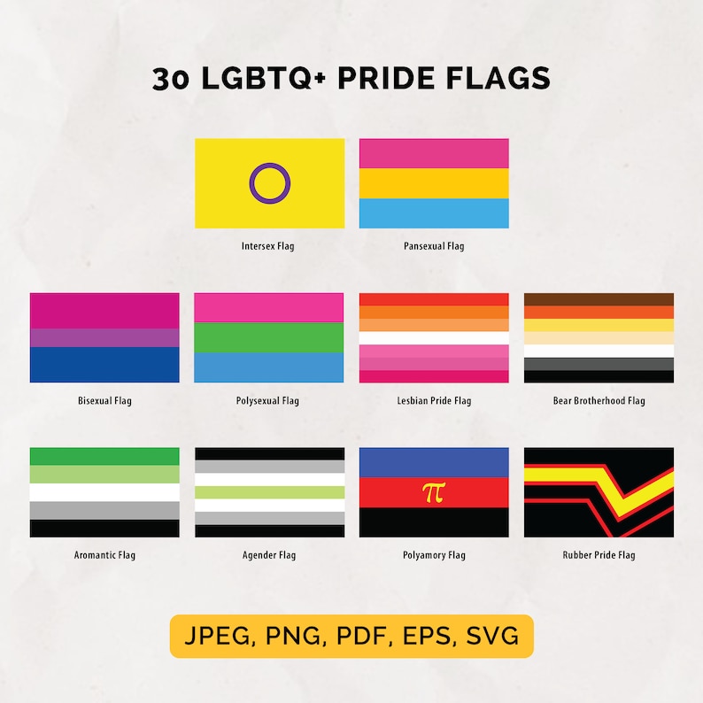30 LGBTQ+ Flags Bundle - Jpeg, Png, PDF, Eps, Svg, Flags of LGBTQIA+ ...