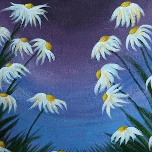 Daisy Acrylic hand Painting  11x14&quot; Purple and White Nature Wall Art Original Modern Art Canvas Flowers Joanne Garlington, JoCreationsGifts