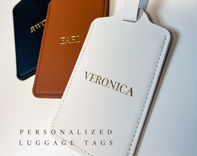 Personalized Vegan Leather Luggage Tag: Travel Gift, Wedding Favor