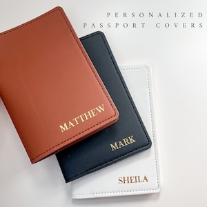 Capa de passaporte personalizada, capa de passaporte de couro vegano, presente personalizado, presente de casamento, cartões de lugar de evento, presente de viagem, capas de passaporte