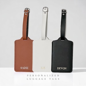 Gepersonaliseerde bagagelabel, veganistisch leren bagagelabel, reizen, gepersonaliseerd cadeau, huwelijkscadeau, cadeau voor stel, plaatskaartjes evenement, cadeaukaartjes