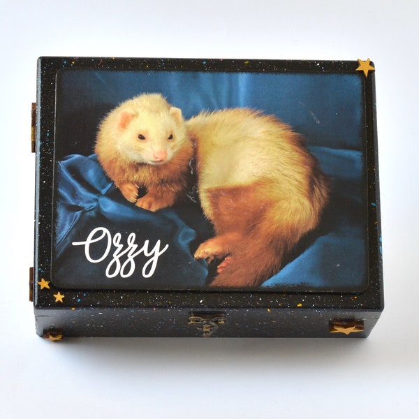 Personalized wooden ferret memorial urn, Cremation box for pet,  Ferret themed gift, Custom pet sympathy gift, Pet loss gift